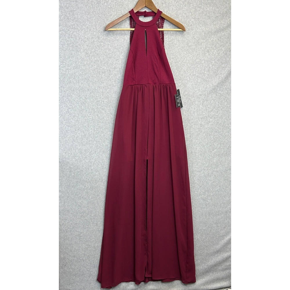 Lulus Size S My Beloved Maxi Dress Burgundy Lace Halter Keyhole Sleeveless NWT